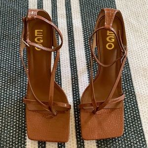 Faux Croc Print Square Toe Heels